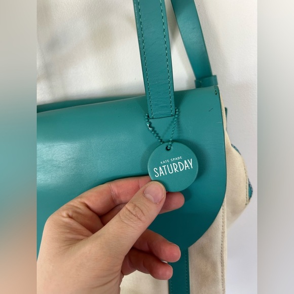 Aqua and Canvas Kate Spade Saturday Purse - Picture 6 of 12